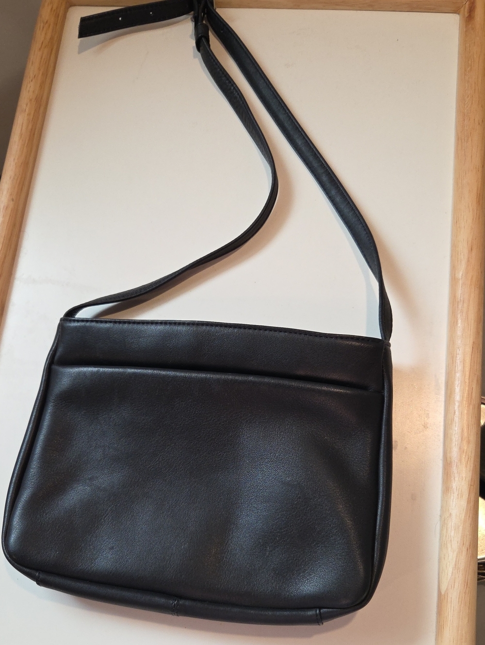 Derek Alexander Black Leather Crossbody Shoulder Bag Plaid Lining Organizer
